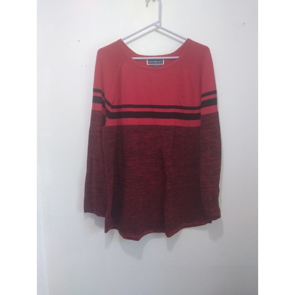 Karen Scott Womens Casual Sweater Size XL Red Black long sleeve